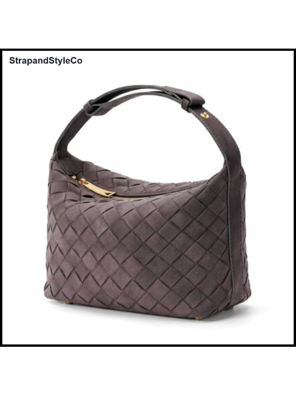Hand-Woven Faux Suede Hobo Shoulder Bag Vegan Leather Woven Purse